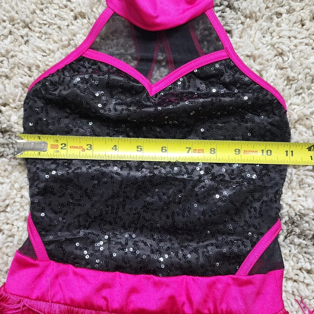 Weissman Showtime Forever Love Pink and Black Dance Costume with Fringe Size IC